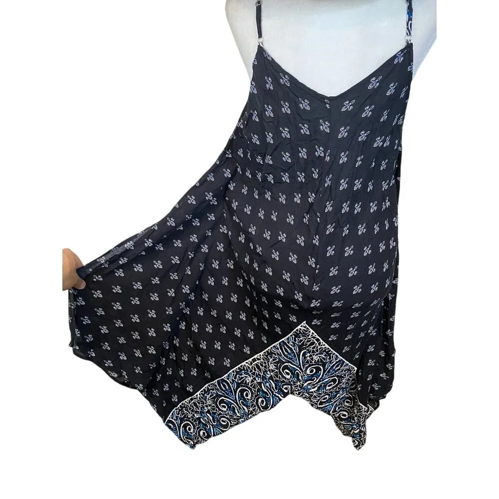 Beach by Exist Women's XL Boho Blue White Sharkbite Cotton Cover-Up